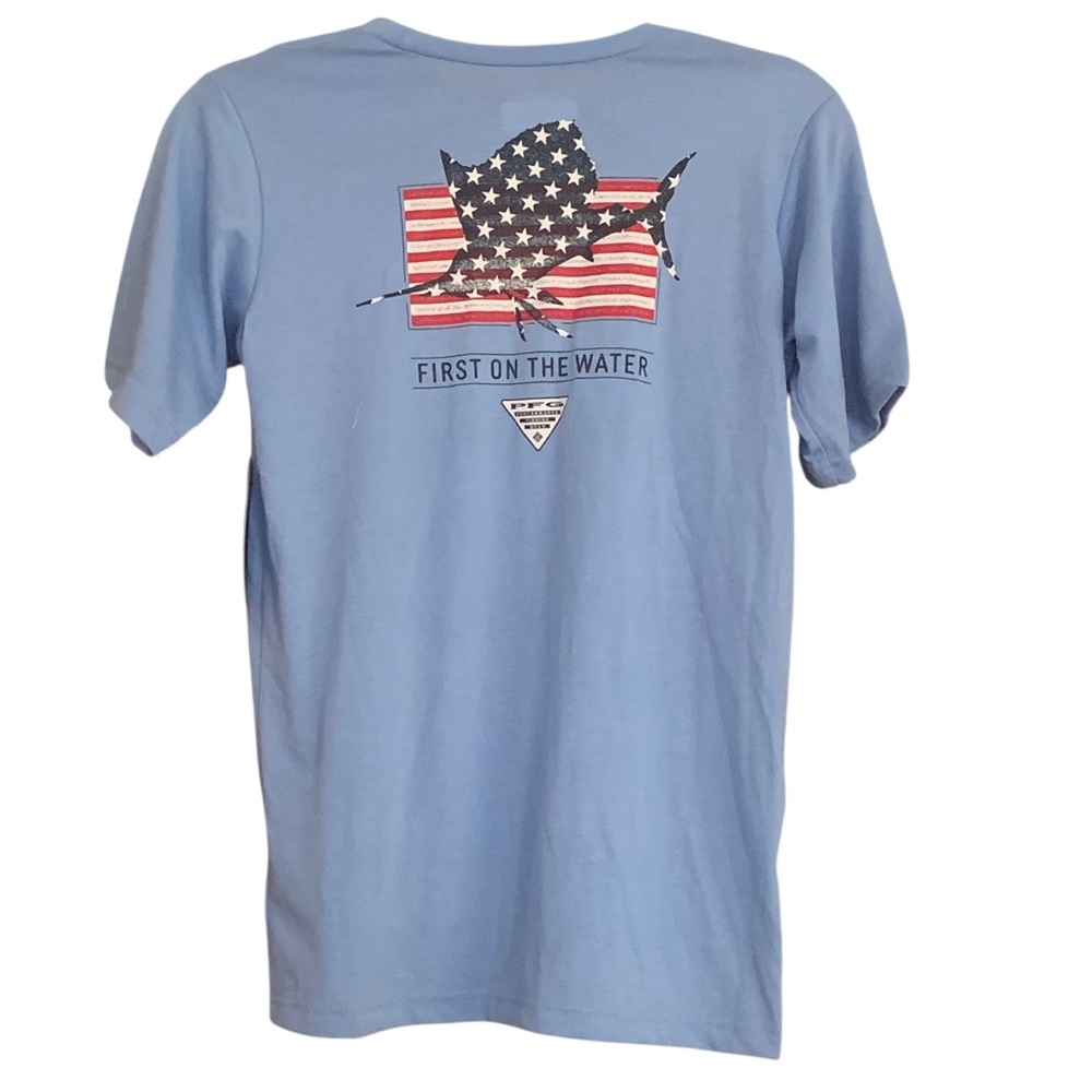 Columbia Youth PFG Fishing First on The Water Performance Tee Blue Sz L 14/16